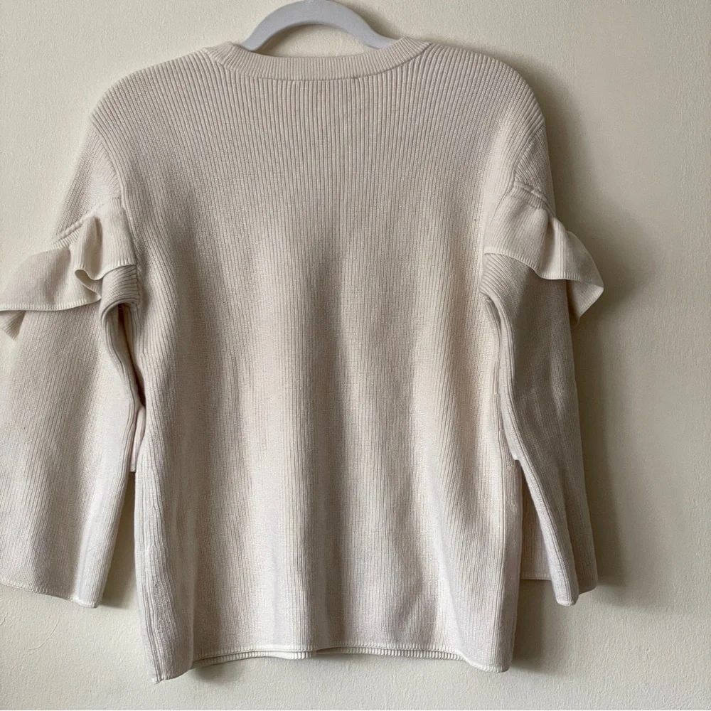 Tory Burch Ashley ruffle bell sleeve merino wool sweater M feminine flirty ivory